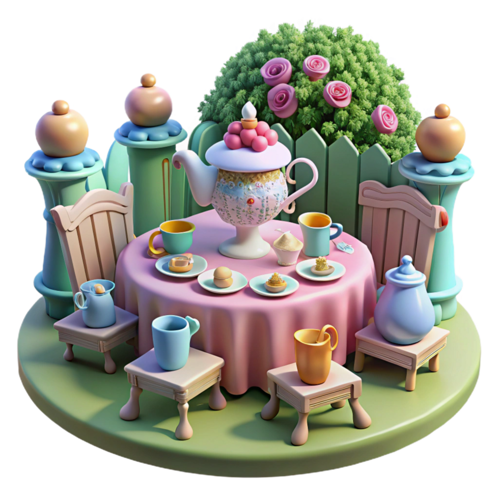 elegant traditional Enchanted Garden Tea Party A Whimsical Digital Render genuine png