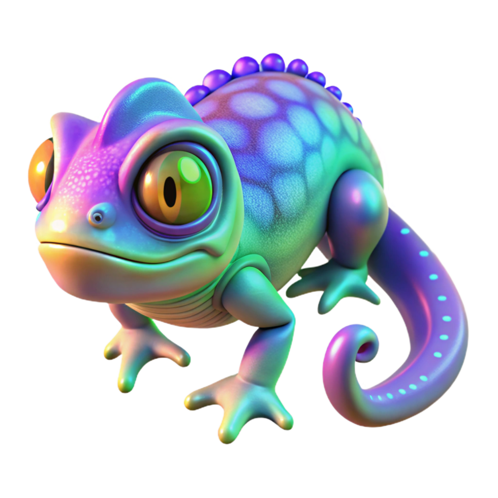extraordinary classic Vibrant iridescent chameleon Digital render of a colorful reptile detailed png