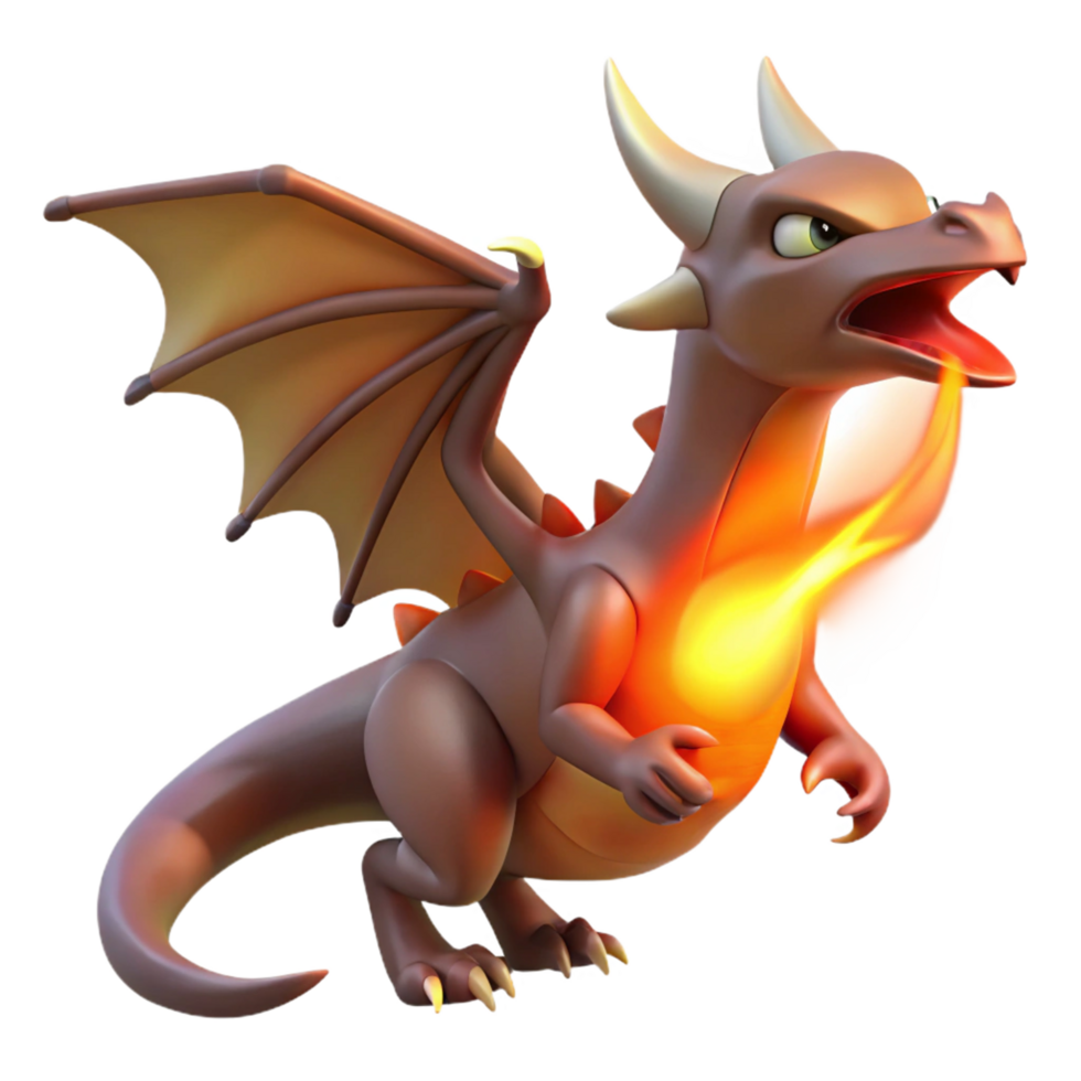 dramatic contemporary Fiery Dragon Digital Render of Mythical Creature with Wings and Fire Breath exclusive png