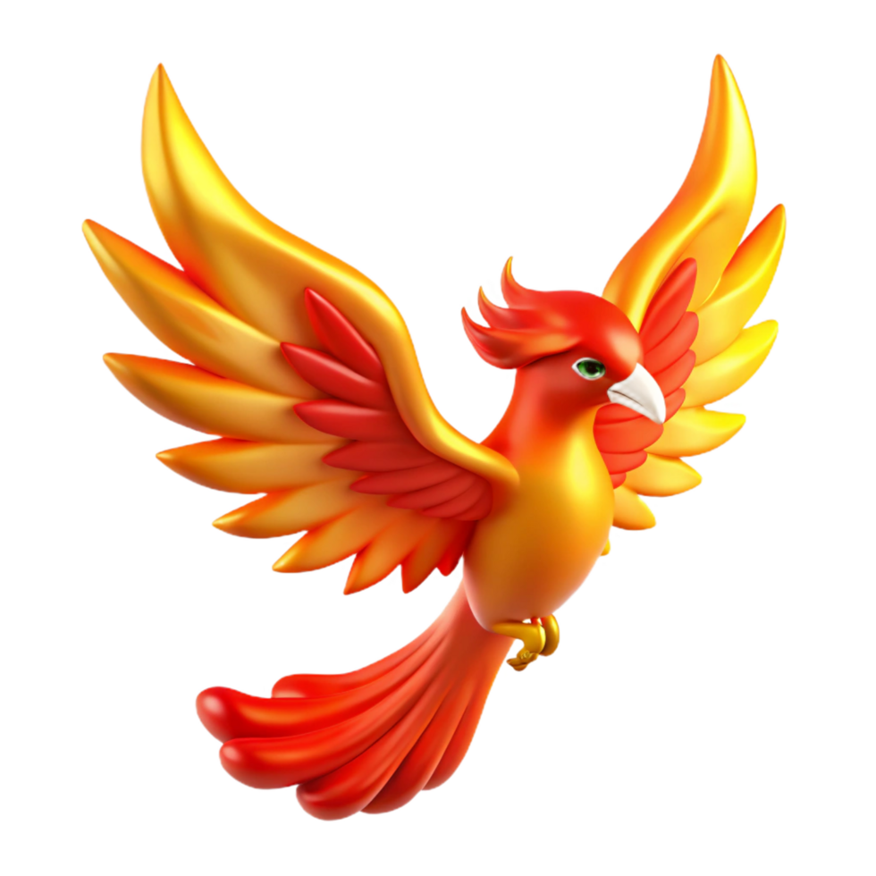 elegant modern Fiery Bird in Flight Digital Render of Mythical Creature high quality png