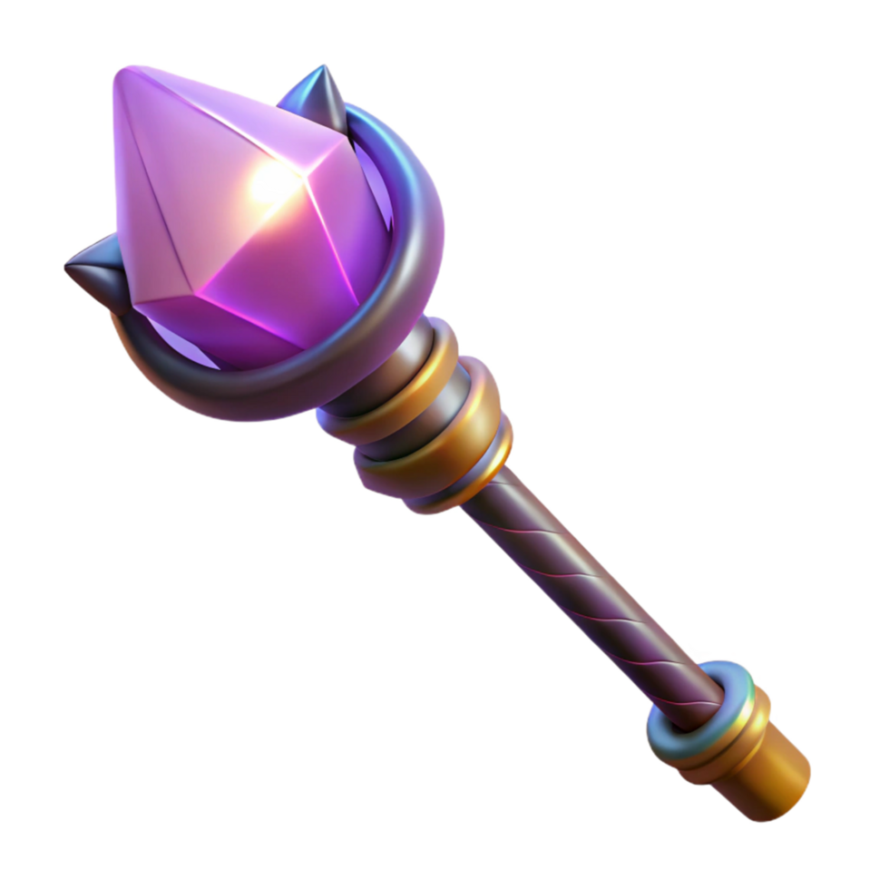 extraordinary minimalist Glowing Crystal Scepter Fantasy Game Asset detailed png
