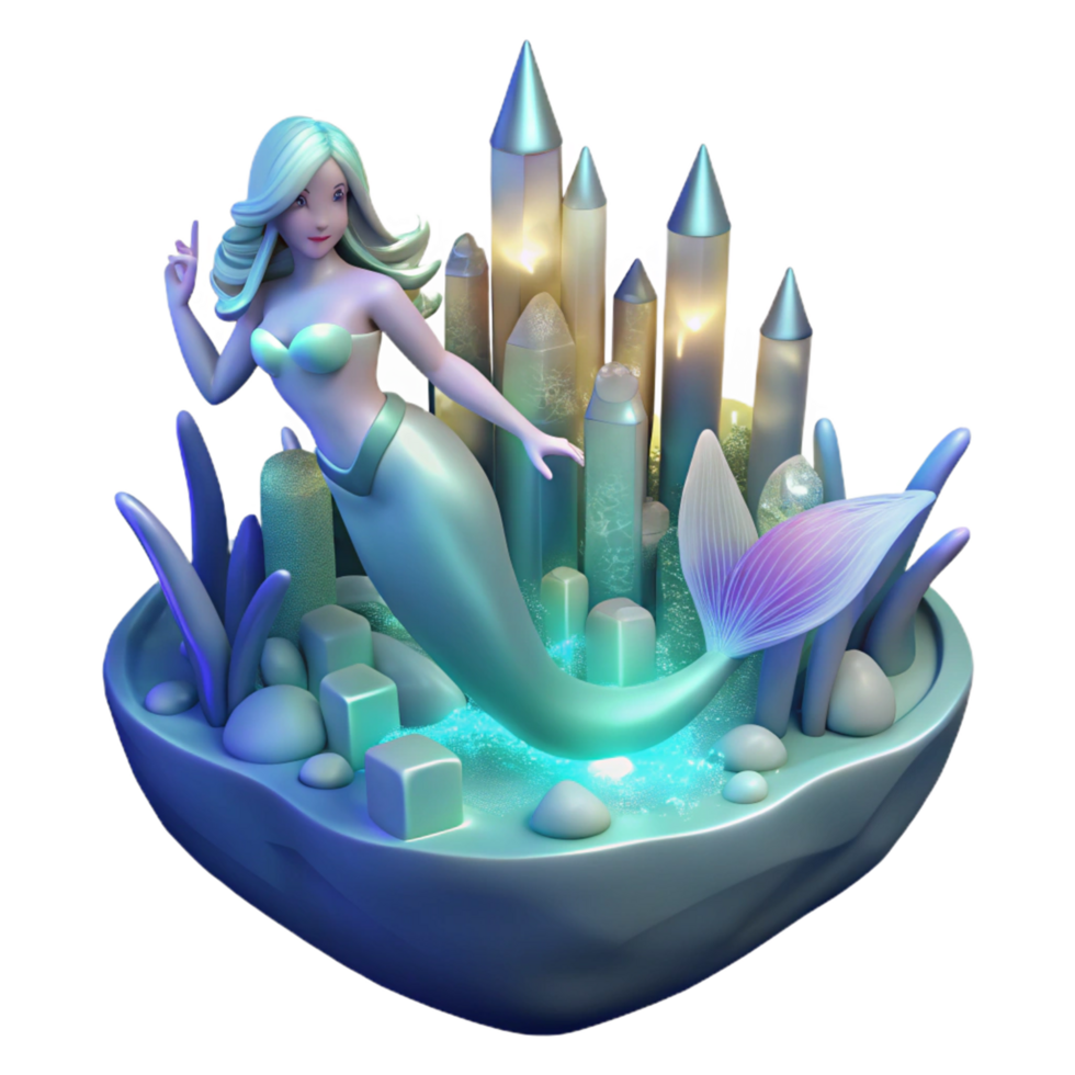 elegant rustic Enchanted Mermaid in Crystal Palace Digital Render exclusive png