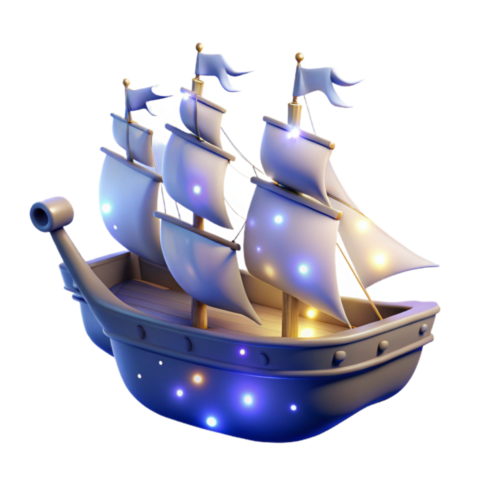 vibrant modern Luminous Sailing Ship A Digital Model of an Illuminated Galleon professional png