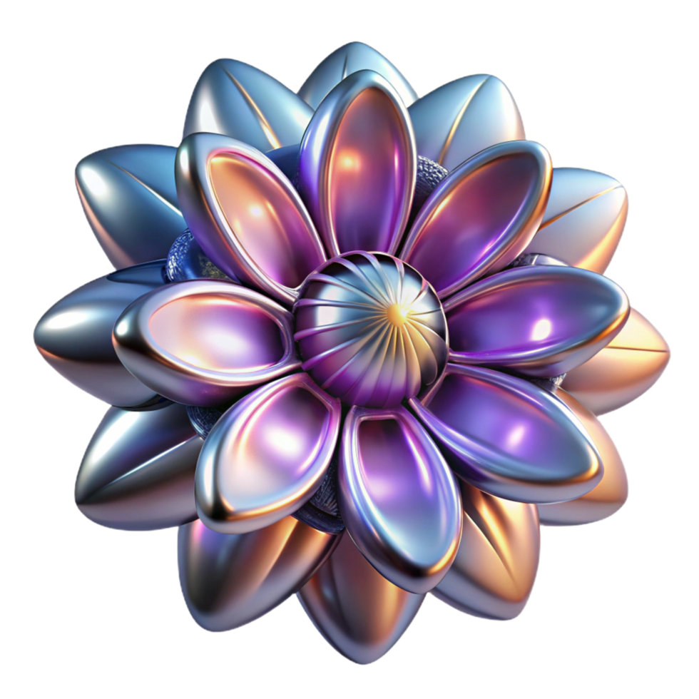 serene vintage Abstract Metallic Flower Digital Render of Iridescent Bloom original png