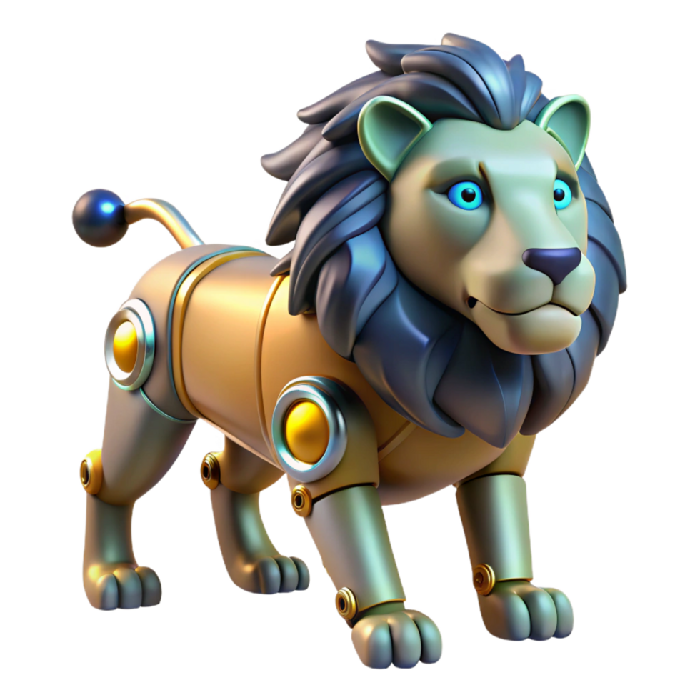stunning minimalist Robotic Lion Digital Render of a Mechanical Big Cat high resolution png