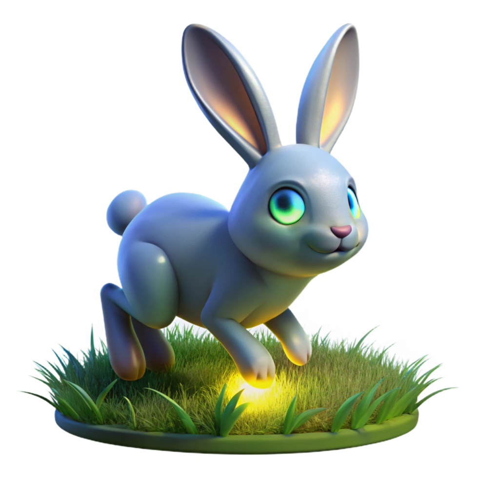 vibrant creative Digital Render of a Cute Bunny Hopping in Grass authentic png