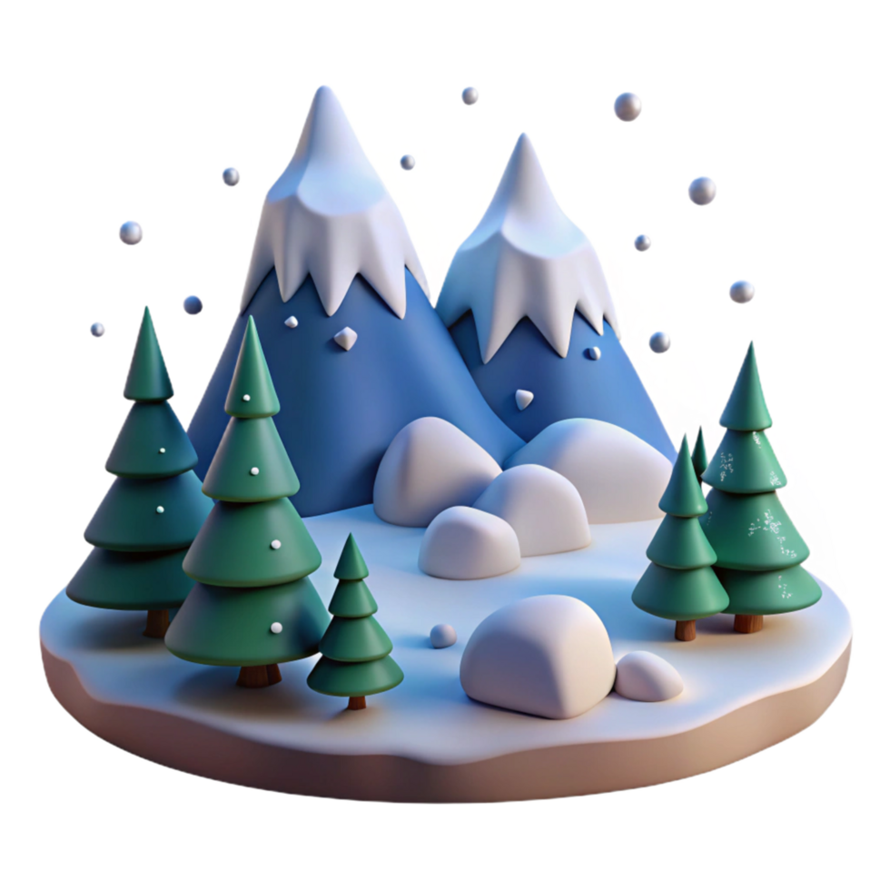 extraordinary artistic Winter Wonderland Digital Render Snowy Mountains and Pine Trees exclusive png