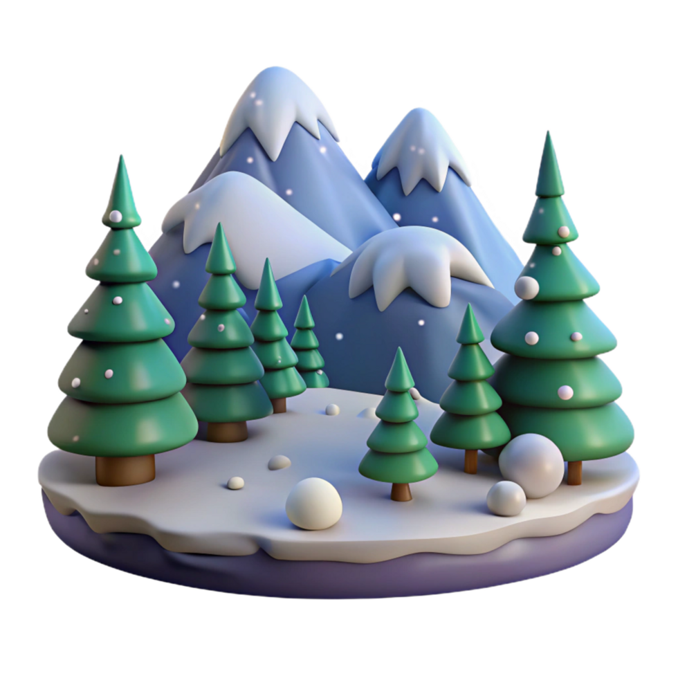 impressive abstract Winter Wonderland Digital Render of Snowy Mountains and Evergreen Trees detailed png