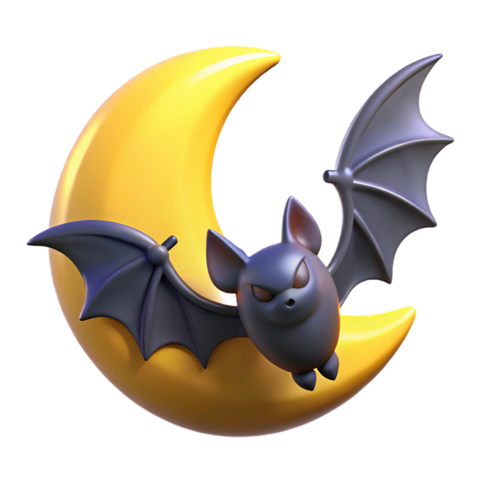 wonderful classic Cute Bat on Crescent Moon Halloween Clipart high quality png