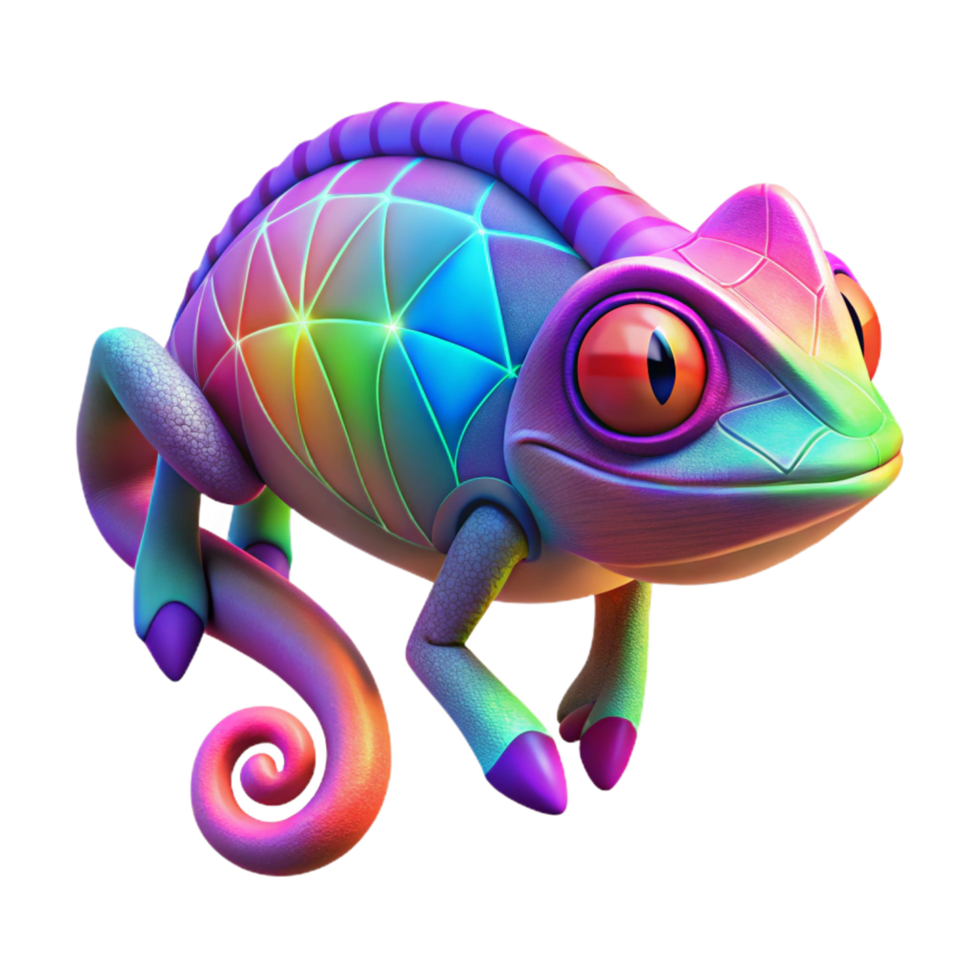 serene rustic Vibrant Rainbow Chameleon Digital Render of a Colorful Reptile high quality png