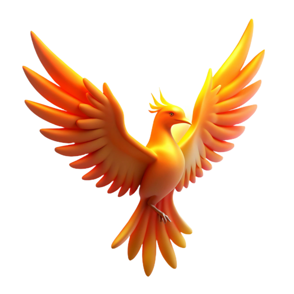 impressive minimalist Majestic Golden Phoenix Digital Render of Mythical Bird in Flight high quality png