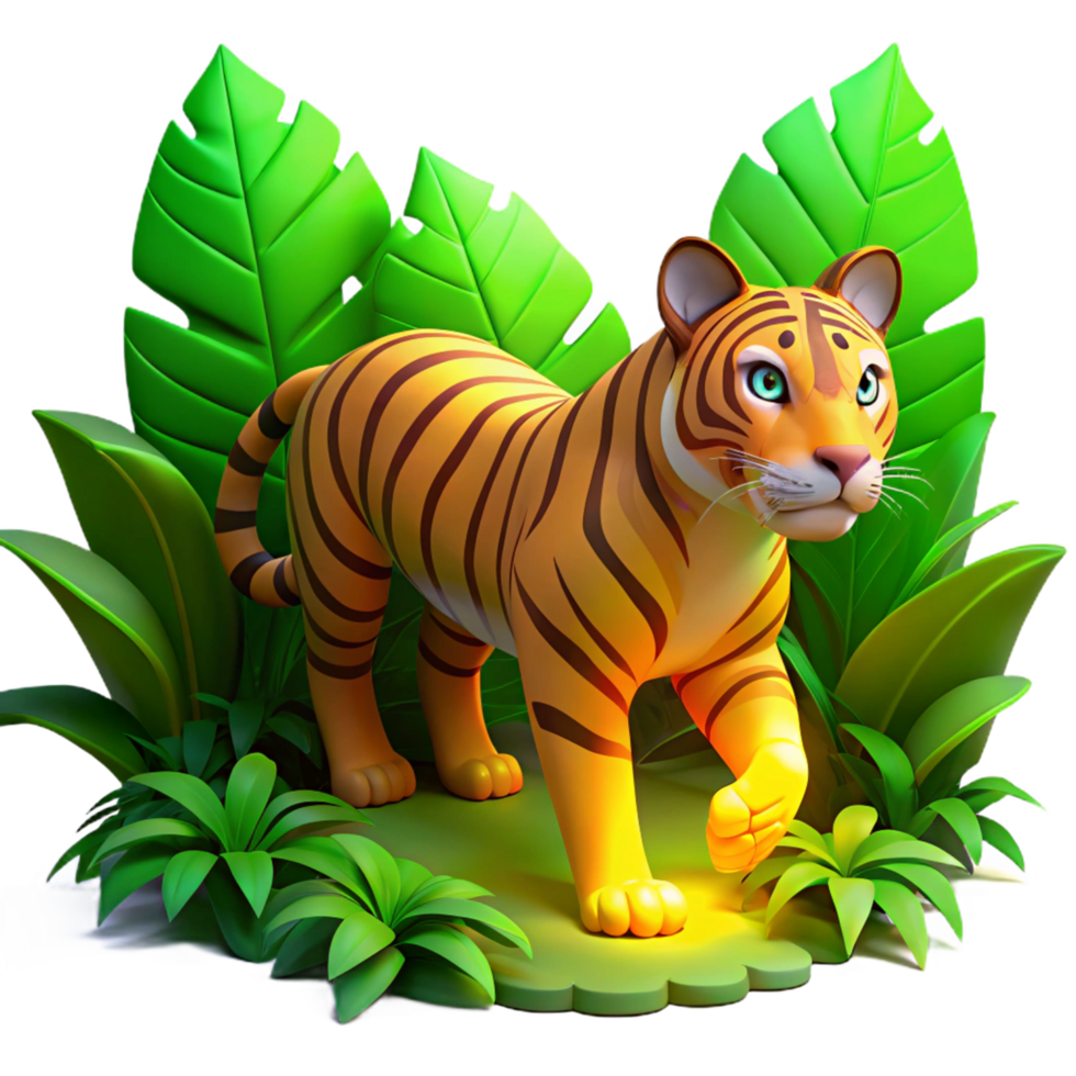 wonderful traditional 3D Cartoon Tiger in Forest Illustration exclusive png
