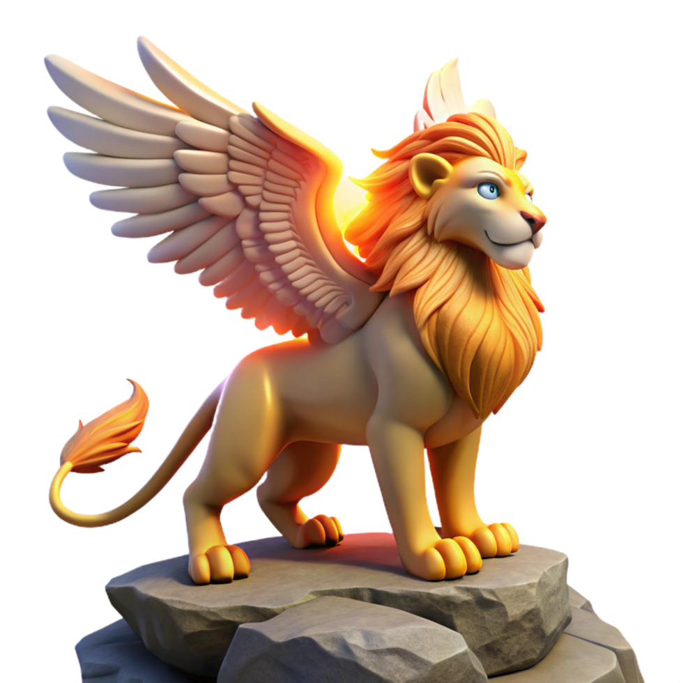 serene rustic Majestic Winged Lion A Digital Render of a Mythical Creature high quality png