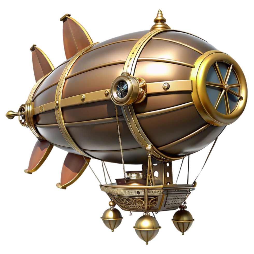 vibrant classic Steampunk Airship A Digital Render of a Retro Futuristic Dirigible detailed png
