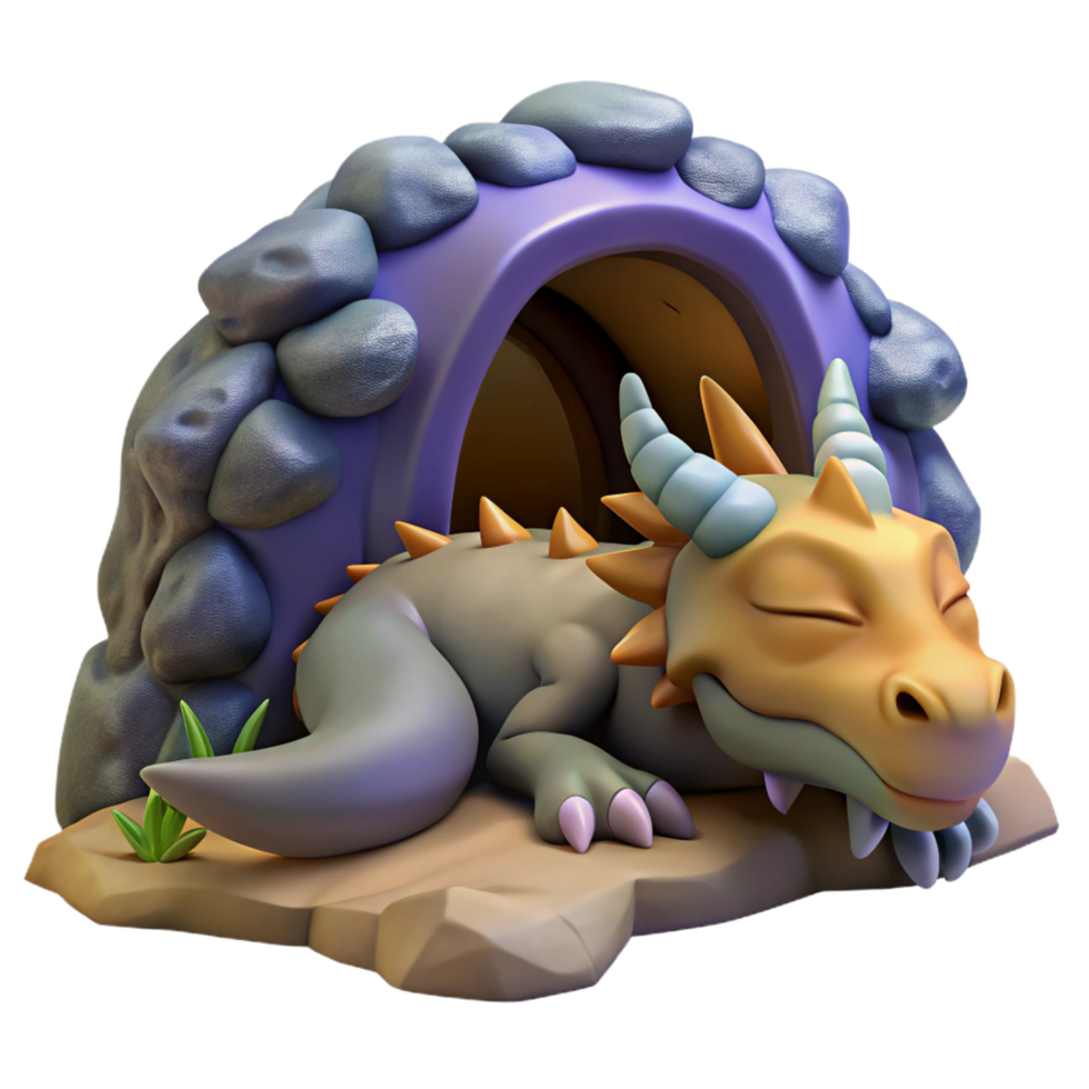 magnificent abstract Digital Render of a Sleeping Dragon in a Cave high quality png