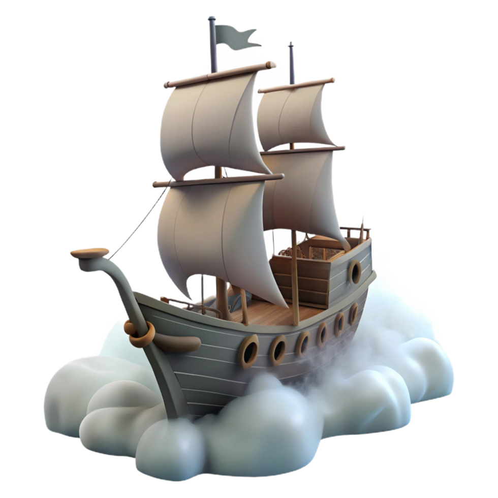 deslumbrante clássico Navegando navio em nuvens uma digital render do uma galeão genuíno png