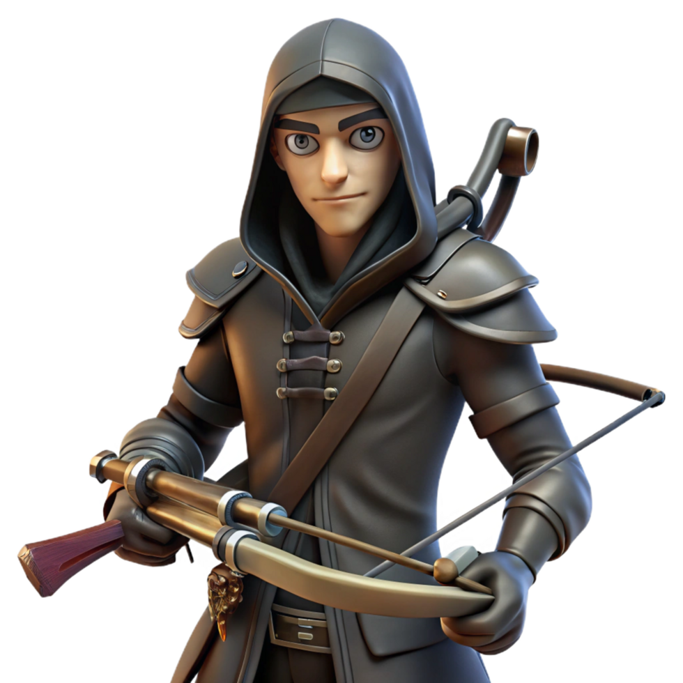 stunning abstract Hooded Archer with Crossbow Fantasy Game Character Render 4K png