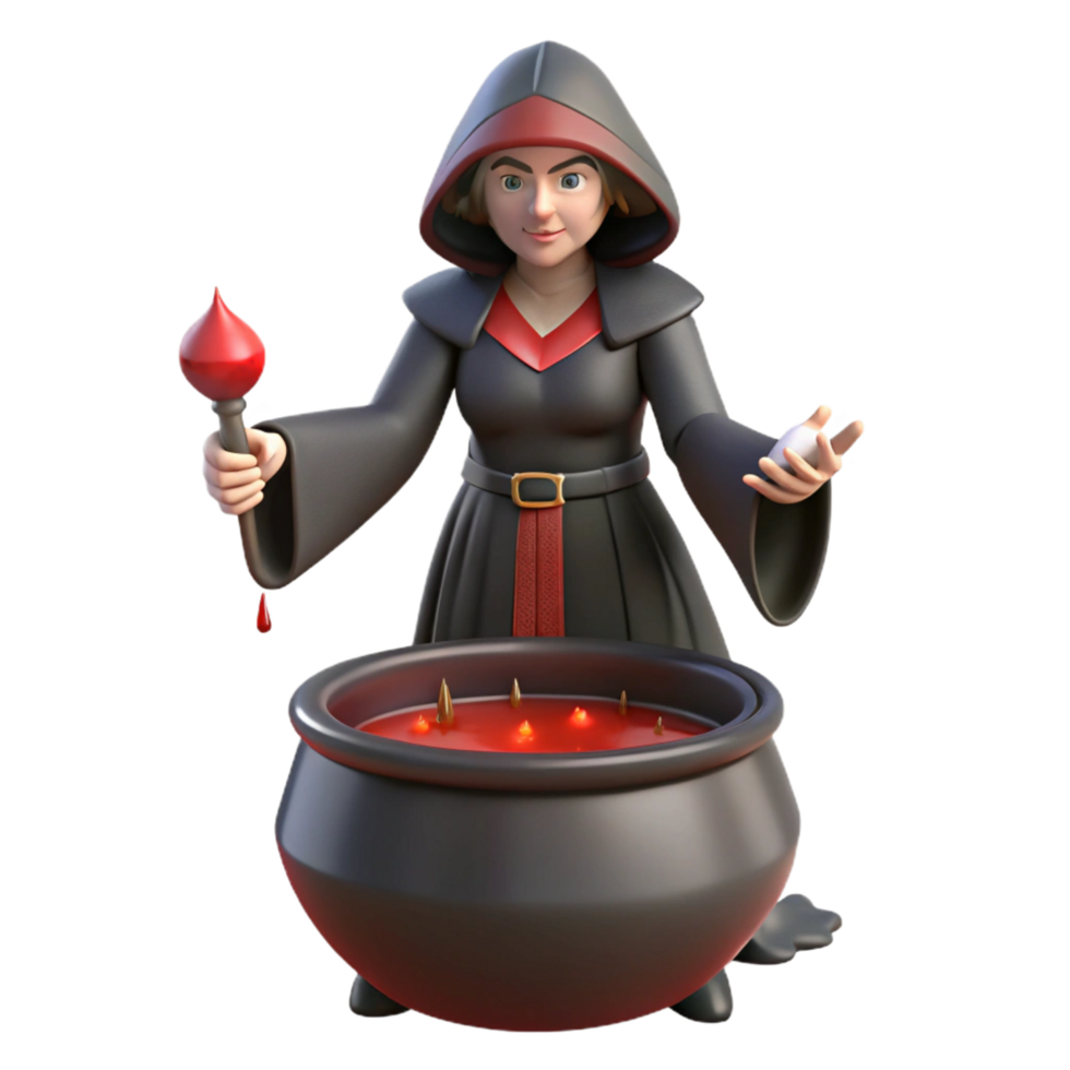 serene abstract Digital Render of a Witch Brewing a Potion in a Cauldron high quality png