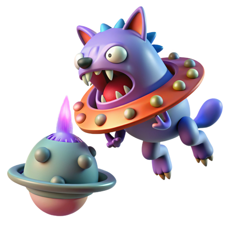 stunning modern Digital Render of a Cute Monster in a Flying Saucer professional png