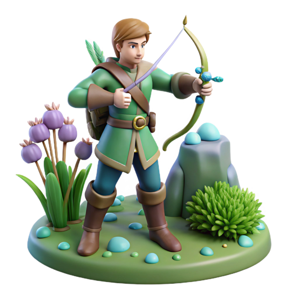 elegant classic Digital Render of Archer in Fantasy Setting detailed png