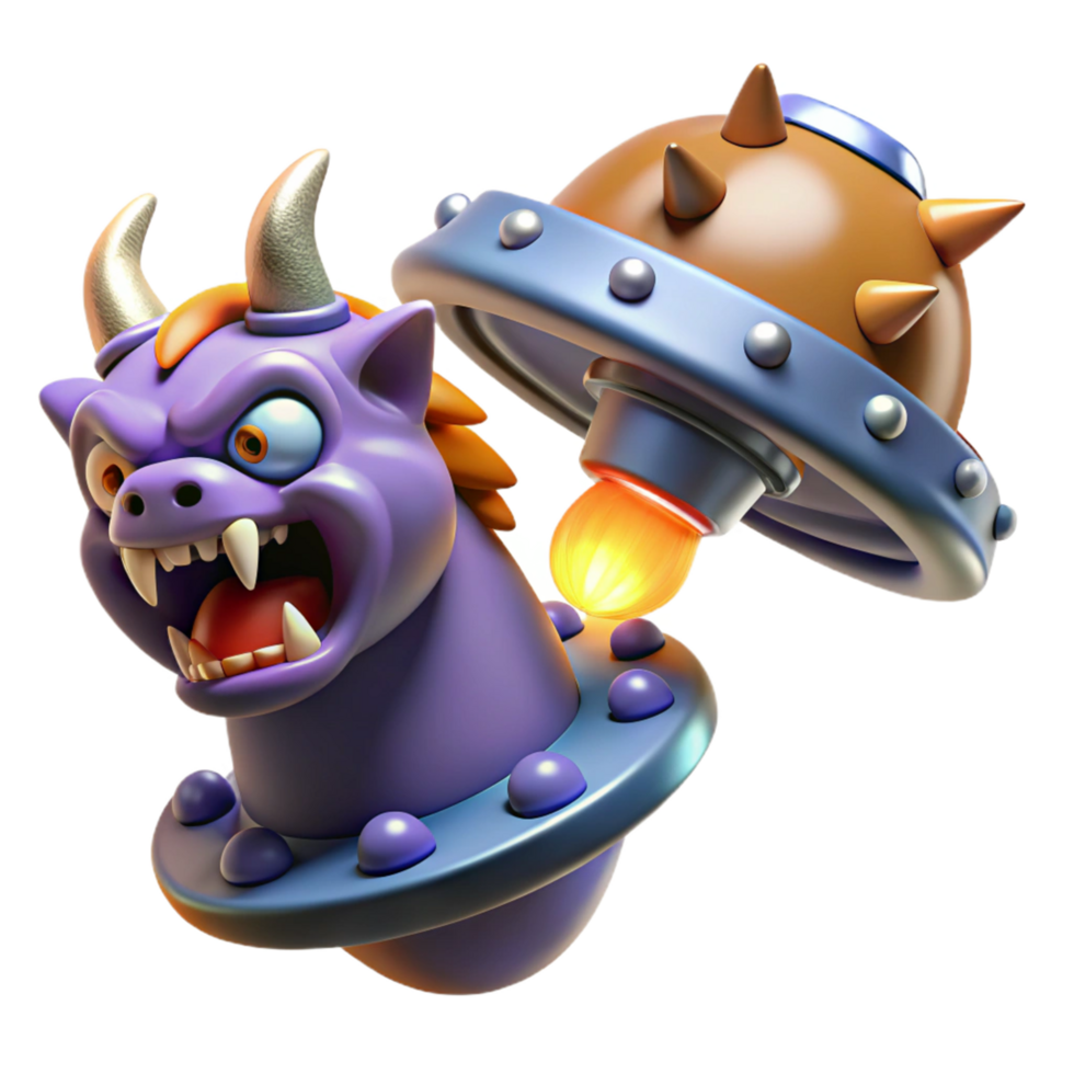 stunning artistic Digital Render of a Cute Monster in a Flying Saucer high quality png