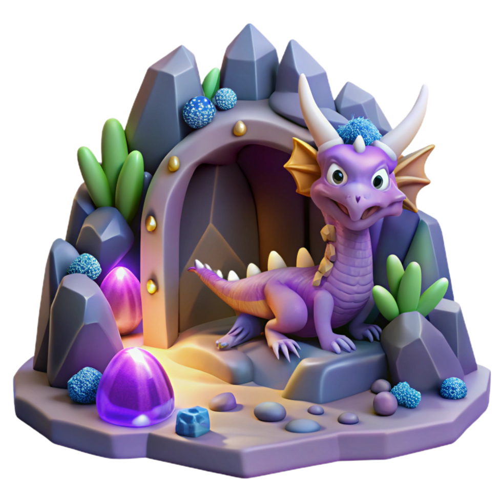magnificent traditional Purple Dragon in Crystal Cave Digital Render of Fantasy Creature original png