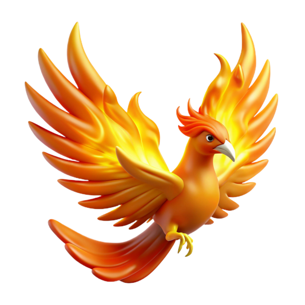extraordinary vintage Fiery Phoenix Digital Render of Mythical Bird in Flight professional png