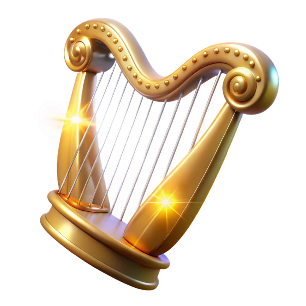 dramatic artistic Golden Harp A Digital Render of a Classic Stringed Instrument high resolution png