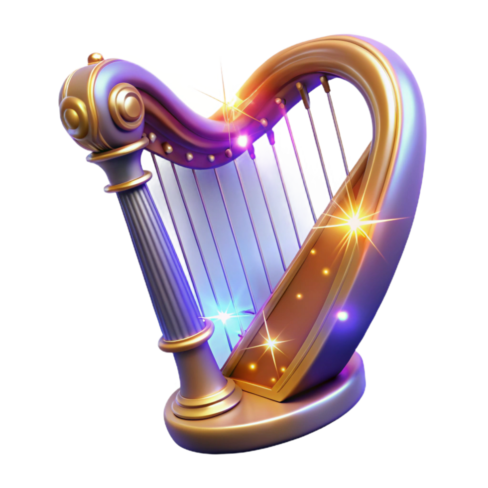 serene minimalist Luminous Harp A Digital Render of a Sparkling Musical Instrument professional png