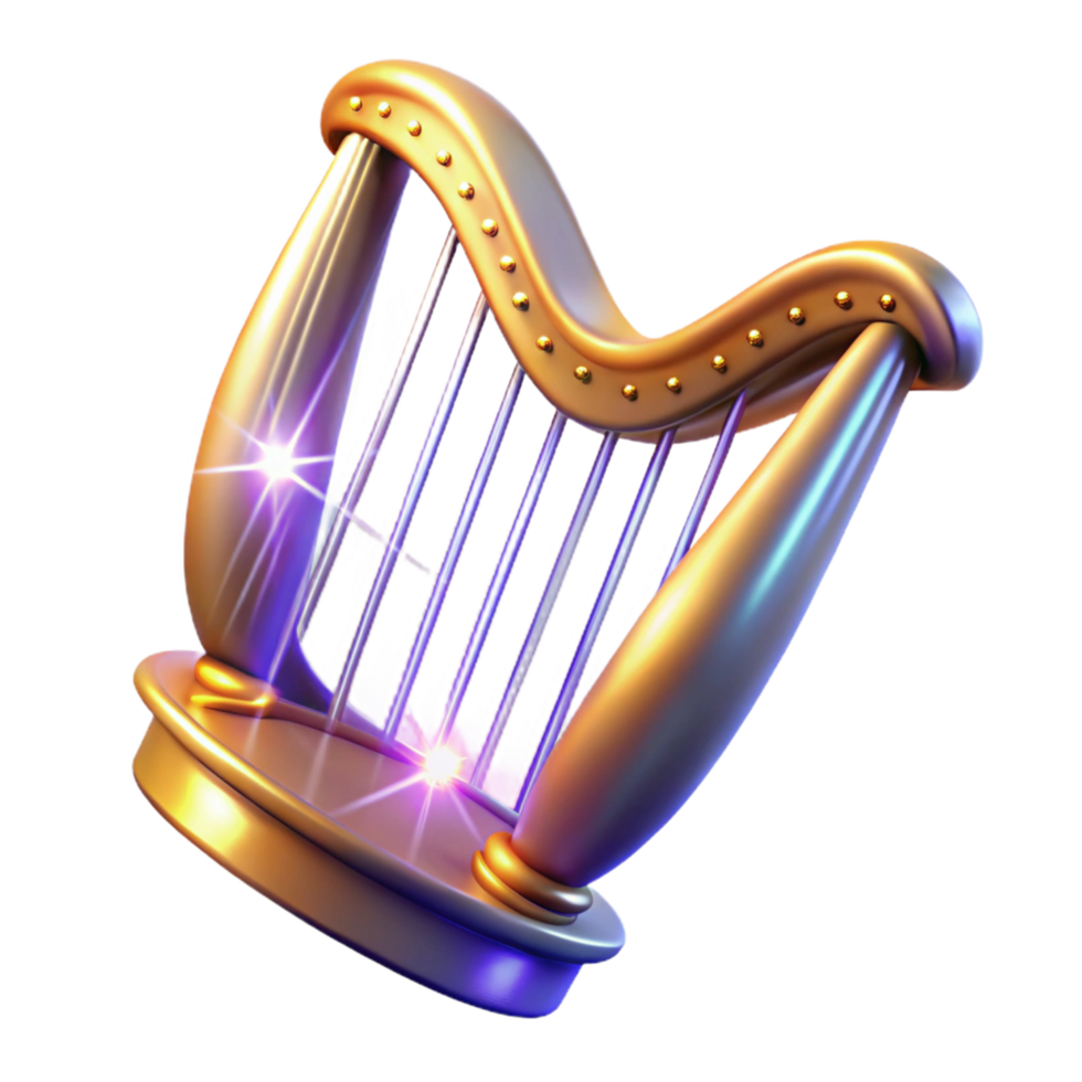 serene abstract Golden Harp A Digital Render of a Sparkling Stringed Instrument high resolution png