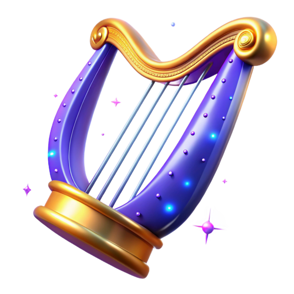 beautiful creative Enchanted Golden Harp Magical Musical Instrument authentic png