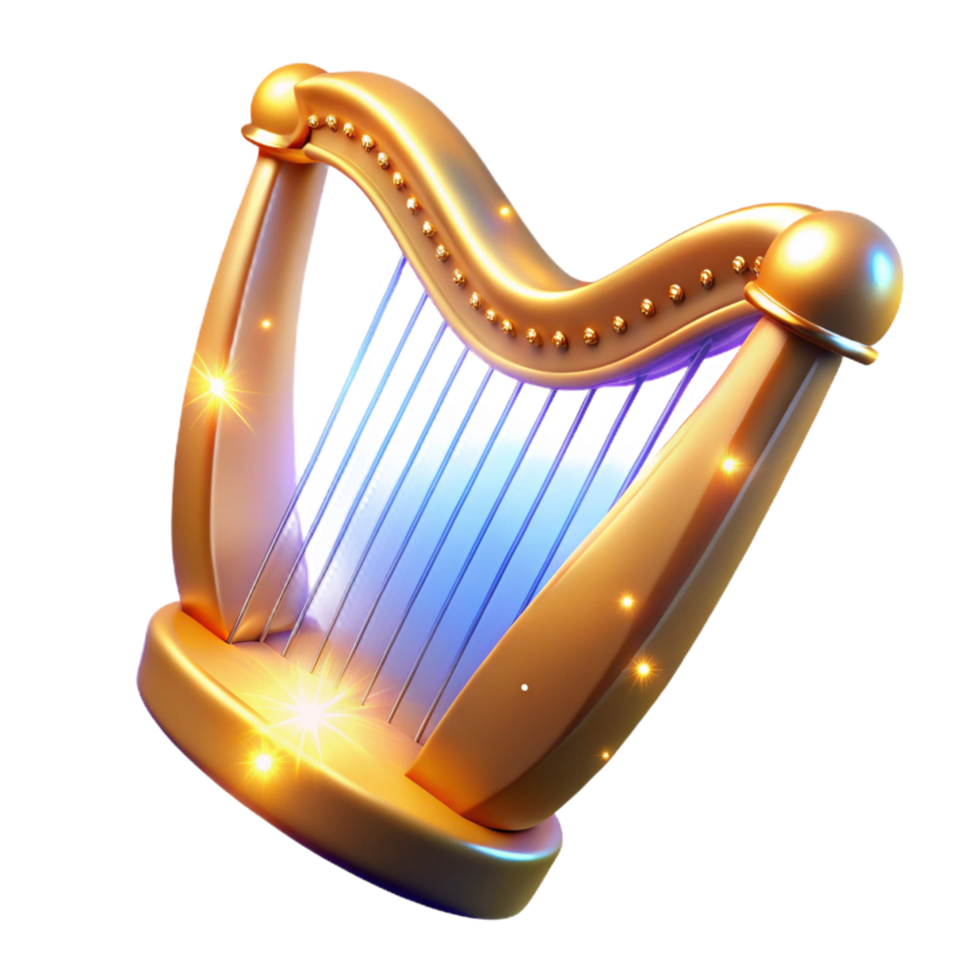 extraordinary traditional Golden Harp A Digital Render of a Sparkling Stringed Instrument premium png