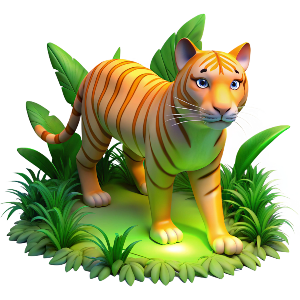 serene modern Cartoon Tiger in Lush Jungle Setting premium png