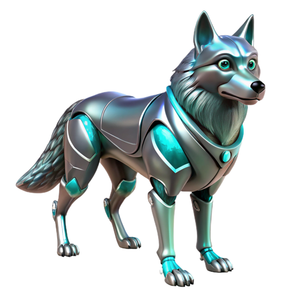 impressive traditional Cybernetic Wolf Futuristic Canine in Metallic Armor premium png
