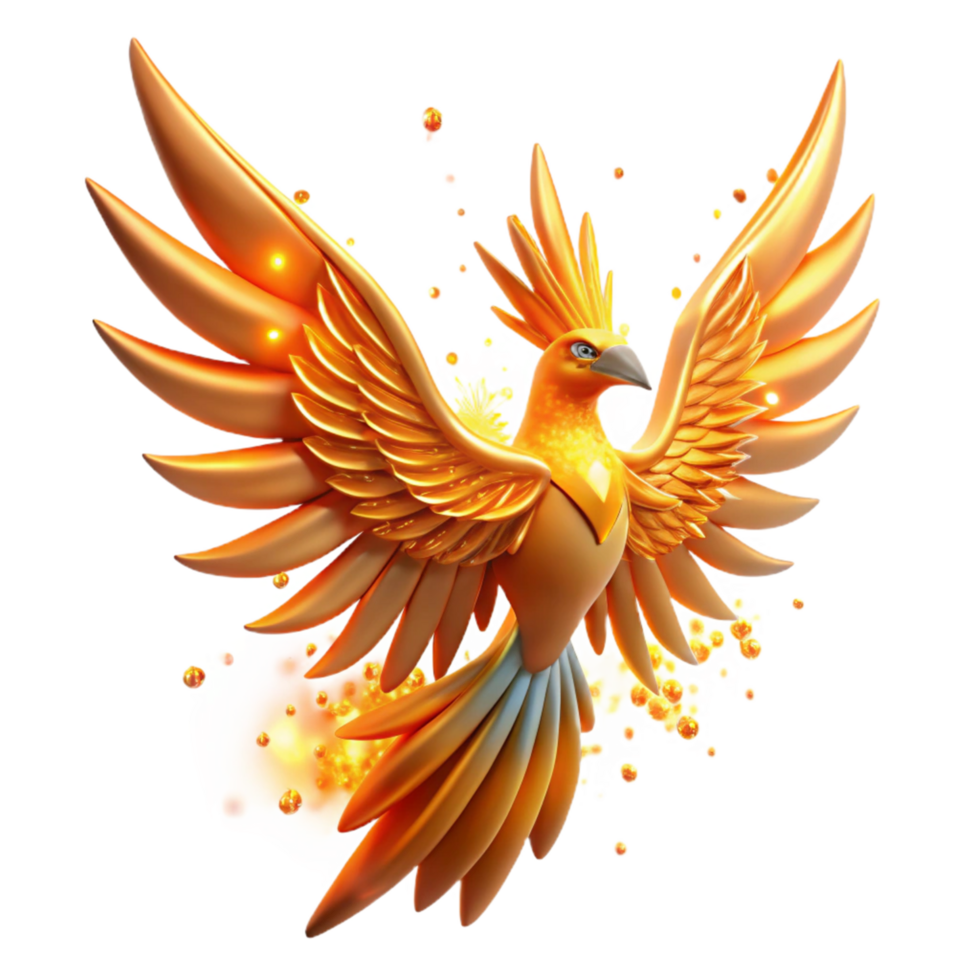 serene vintage Golden Phoenix A Digital Render of a Mythical Bird in Flight professional png