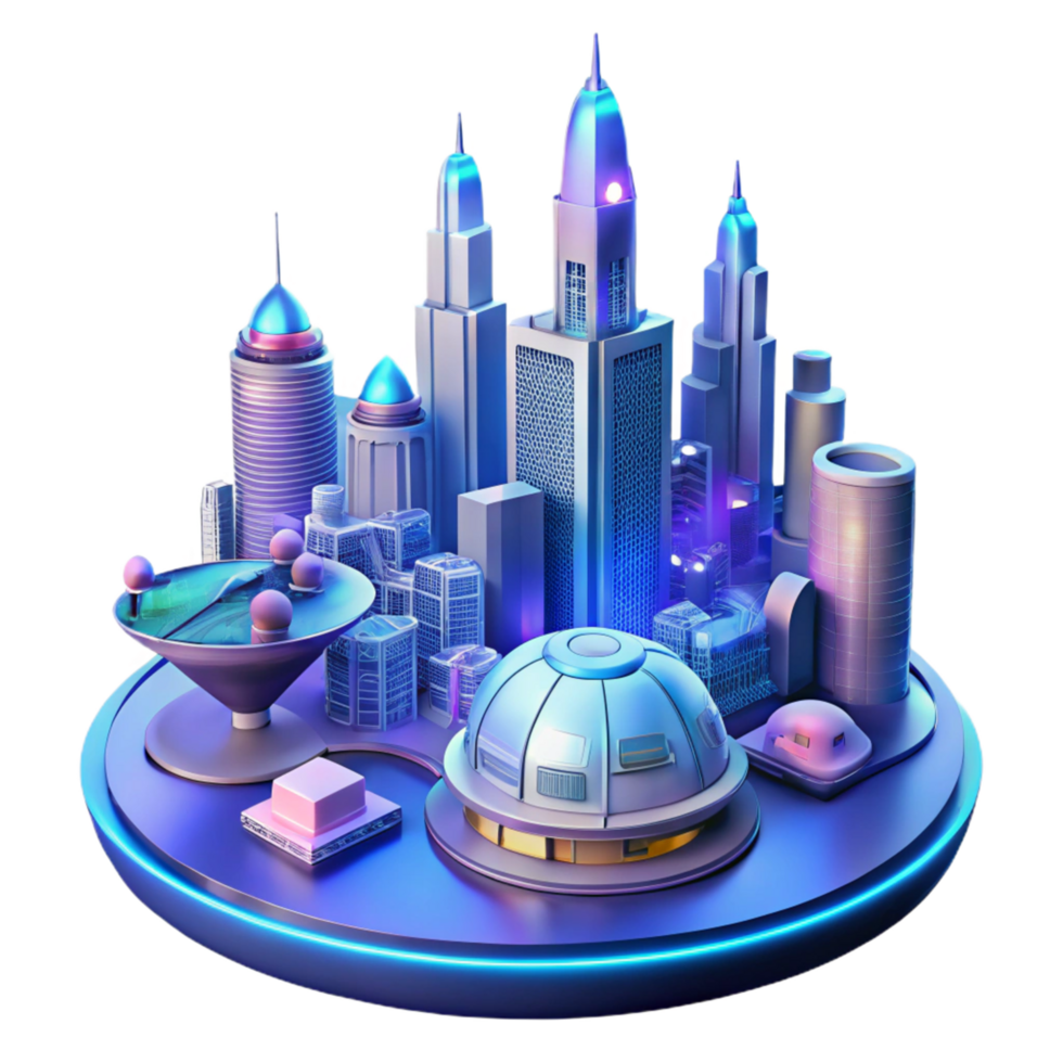 serene creative Futuristic Cityscape A Digital Model of a Modern Metropolis professional png