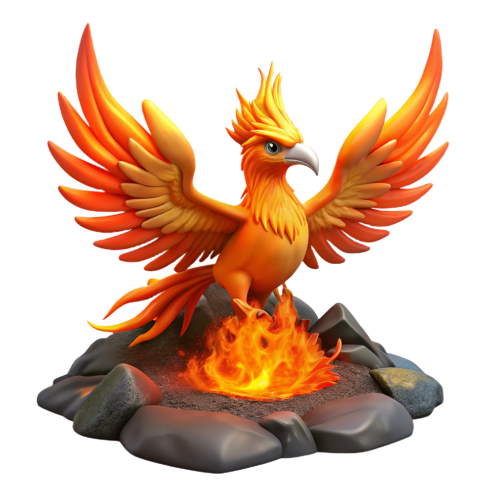 serene vintage Majestic Firebird A Digital Render of a Mythical Creature original png