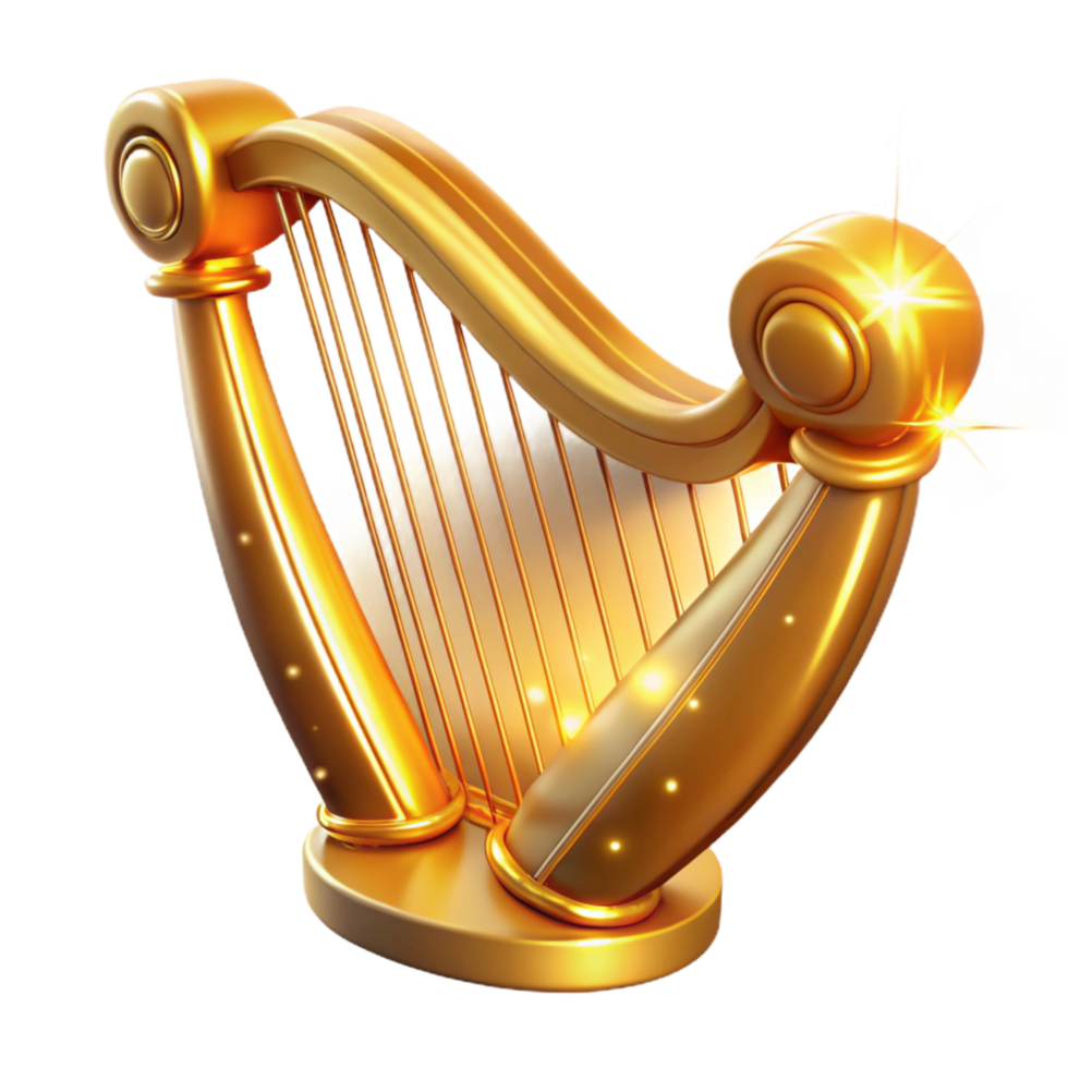vibrant minimalist Golden Harp A Digital Render of a Classic Stringed Instrument genuine png