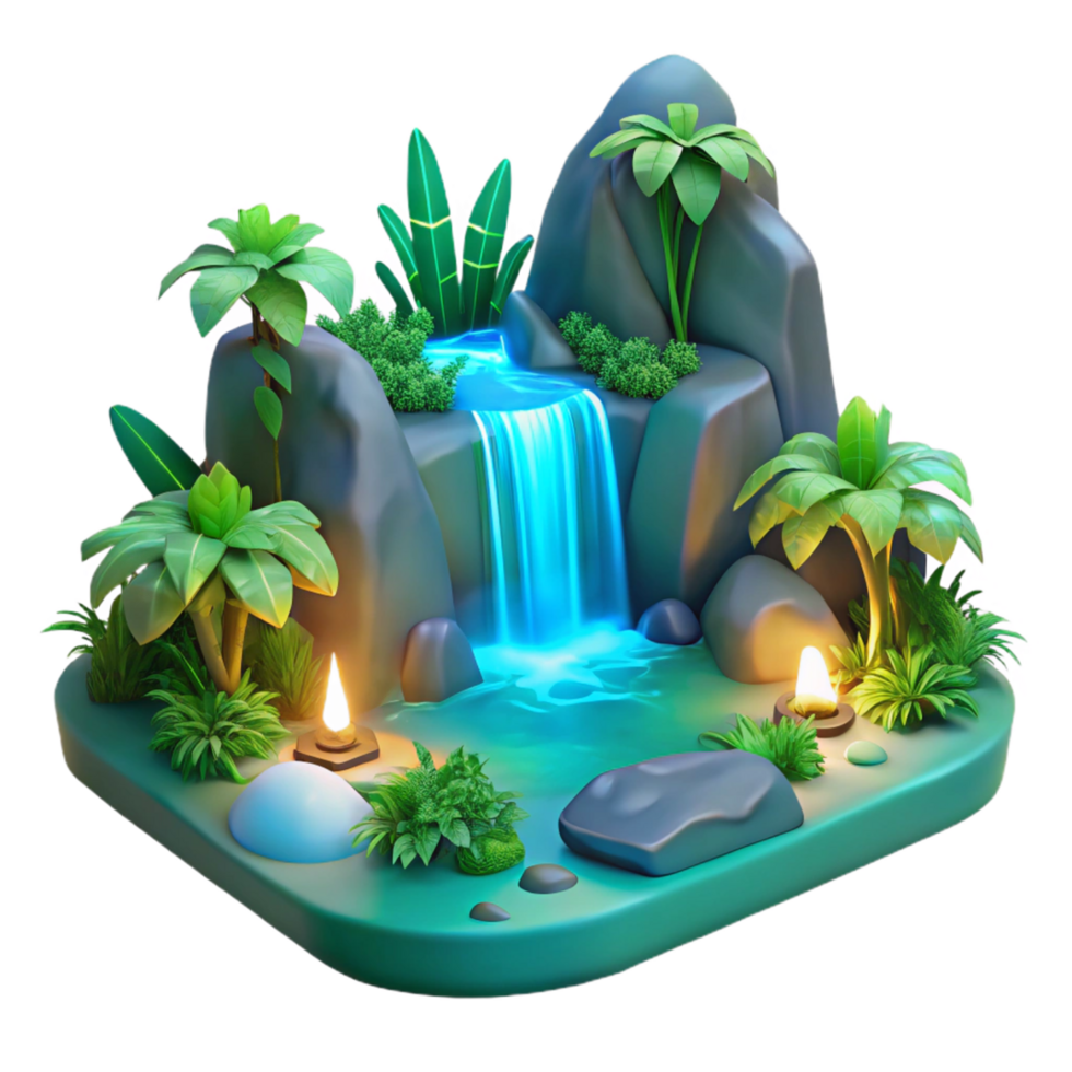 serene abstract Luminous Waterfall Oasis Digital Render of Tropical Paradise genuine png