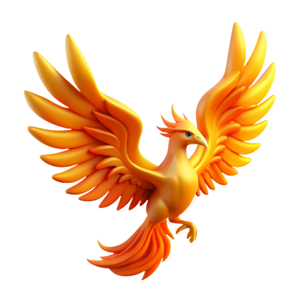 magnificent artistic Majestic Golden Phoenix Digital Render of Mythical Bird in Flight high quality png