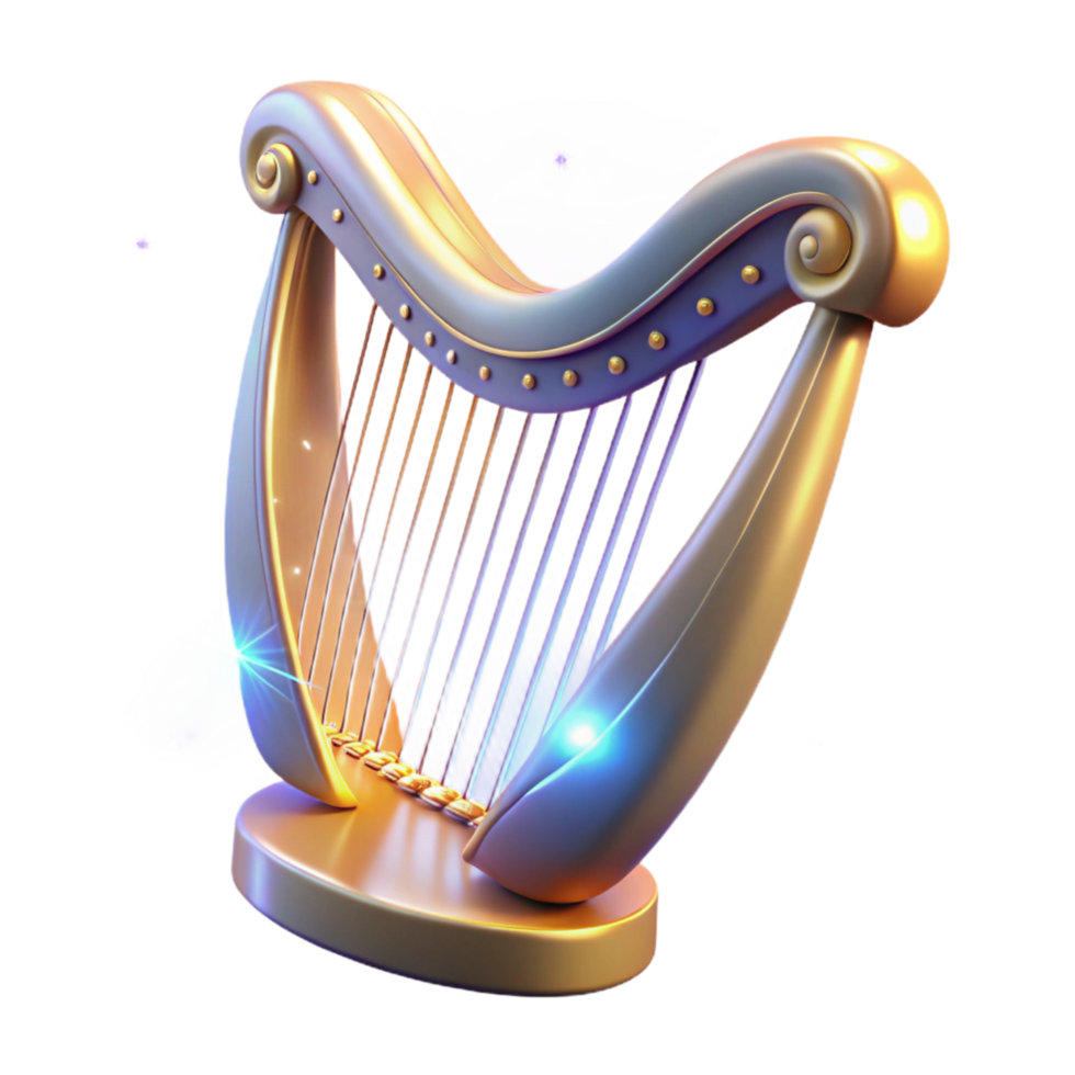 extraordinary modern Luminous Harp A Digital Render of a Golden Stringed Instrument high quality png