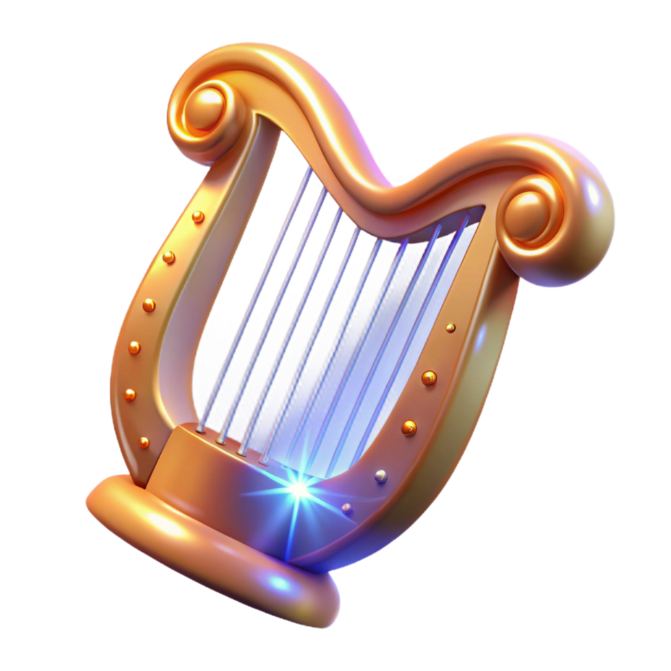 wonderful abstract Luminous Golden Harp A Digital Render of a Sparkling Stringed Instrument authentic png