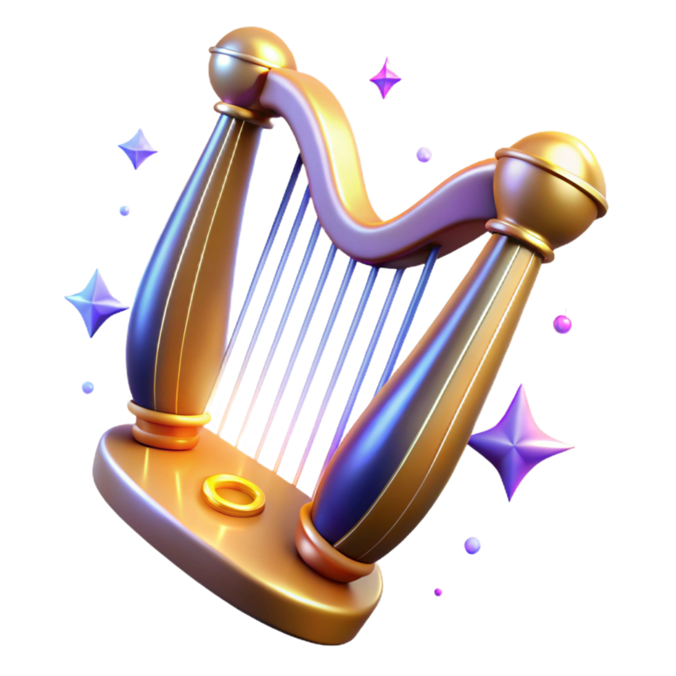 impressive abstract Enchanted Golden Harp A Digital Render of a Magical Musical Instrument original png