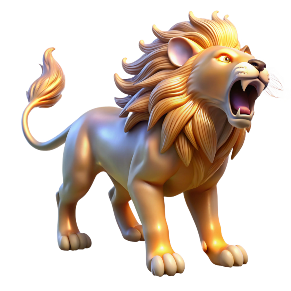 elegant modern Majestic Golden Lion Digital Render of a Roaring King 4K png
