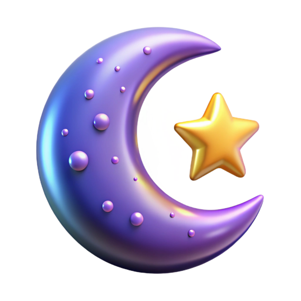beautiful classic Crescent Moon and Star Digital Render of Night Sky Elements original png