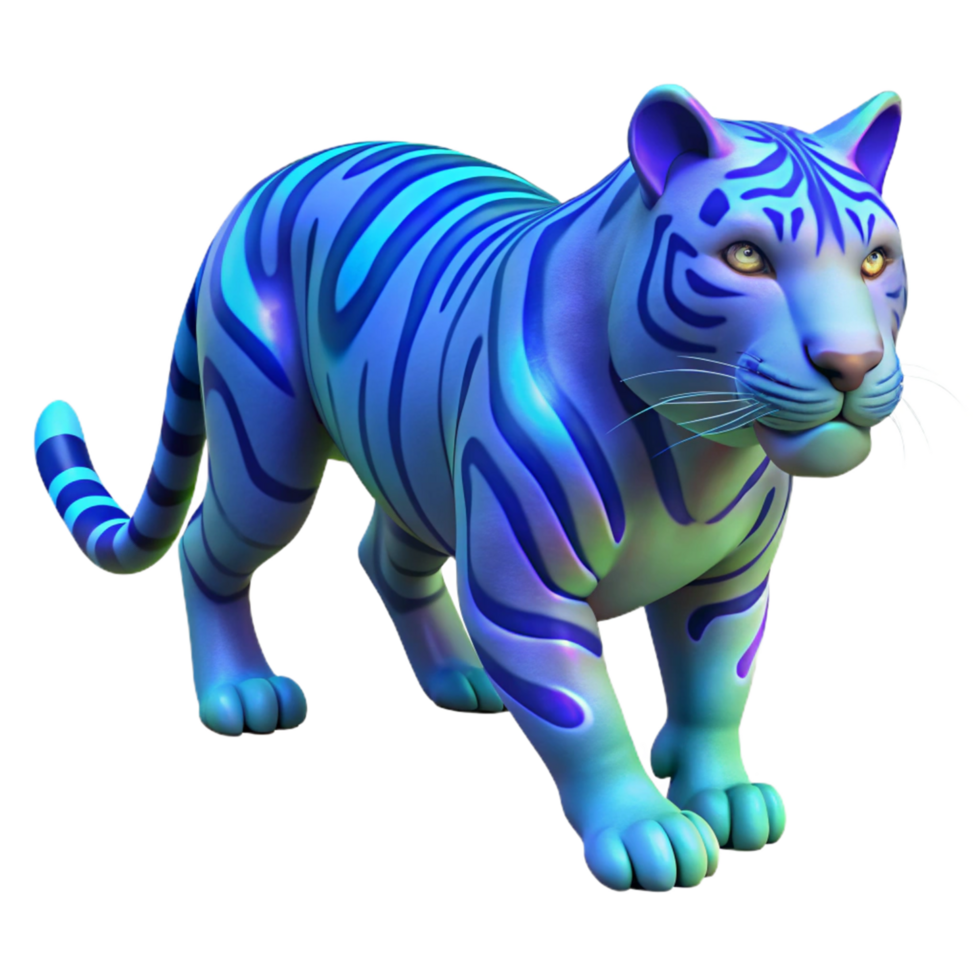 impressive abstract Glowing Blue Tiger Digital Render of a Fantasy Cat exclusive png