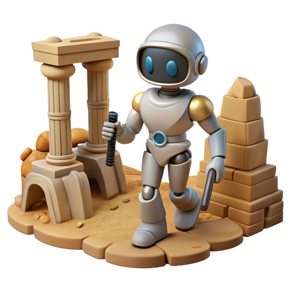 dramatic contemporary Robot Exploring Ancient Ruins A Digital Render premium png