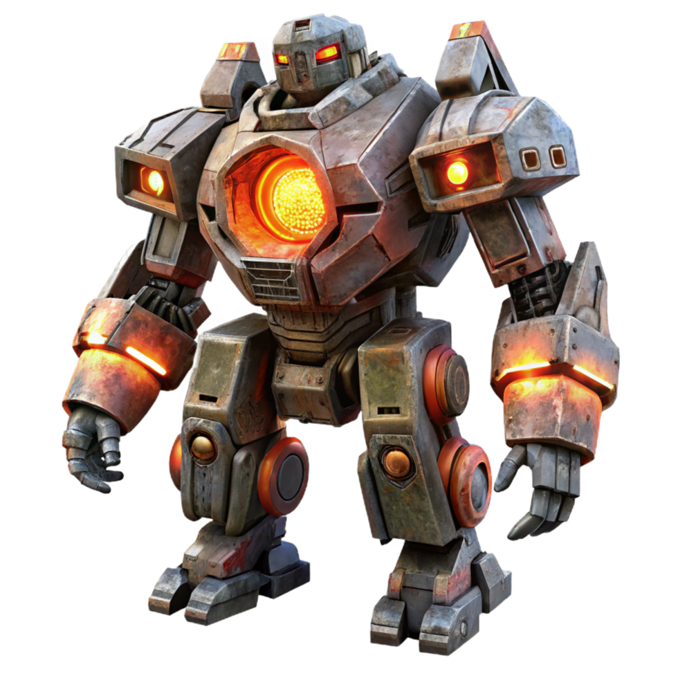 magnificent vintage Powerful Armored Robot Futuristic Combat Machine Design premium png