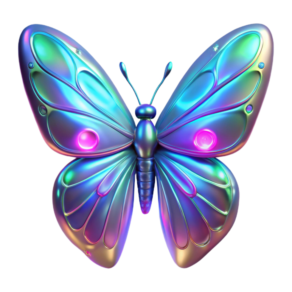 extraordinary abstract Iridescent Butterfly 3D Render genuine png