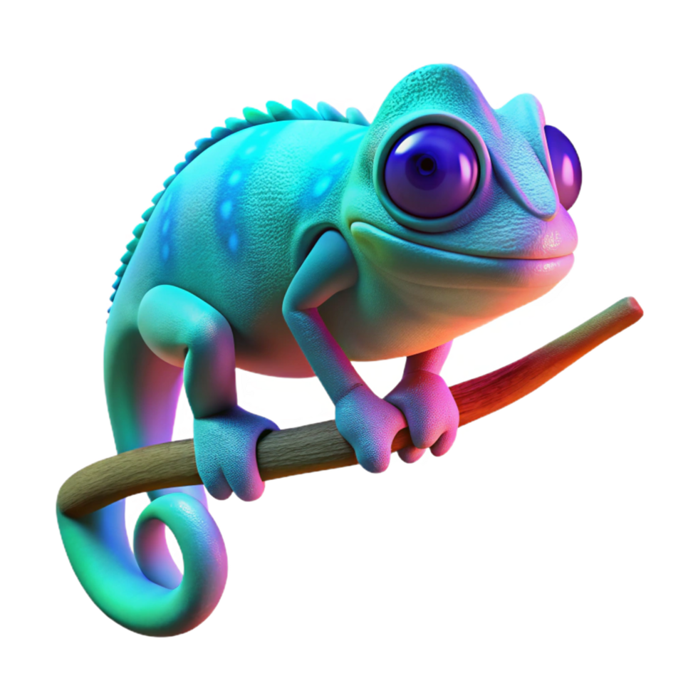 vibrant abstract Vibrant Chameleon on Branch 3D Render of Colorful Reptile professional png
